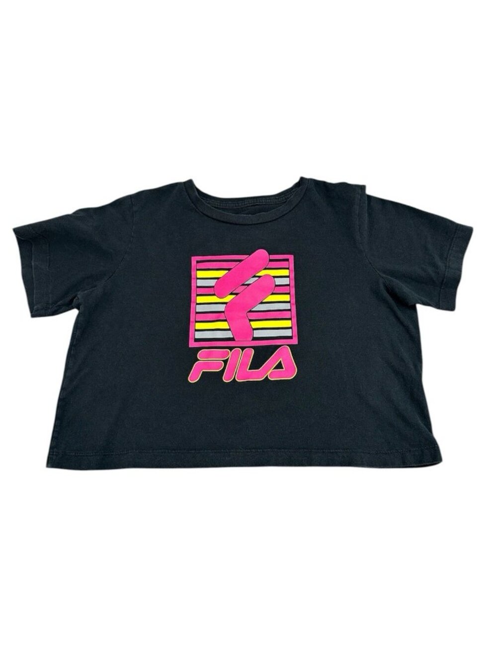 Fila Womens Black Crop Top T Shirt Top Logo Size S